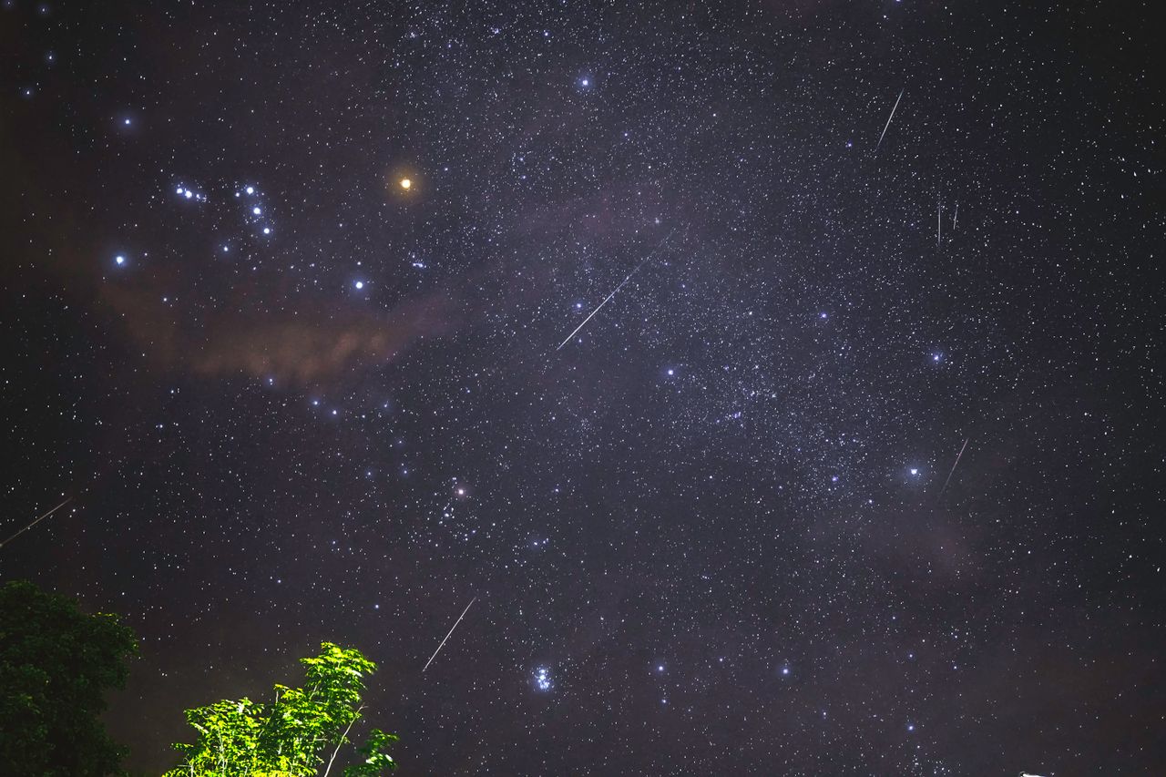 Captivating view of a meteor shower with bright stars over Malita, Philippines, highlighting the night sky beauty.